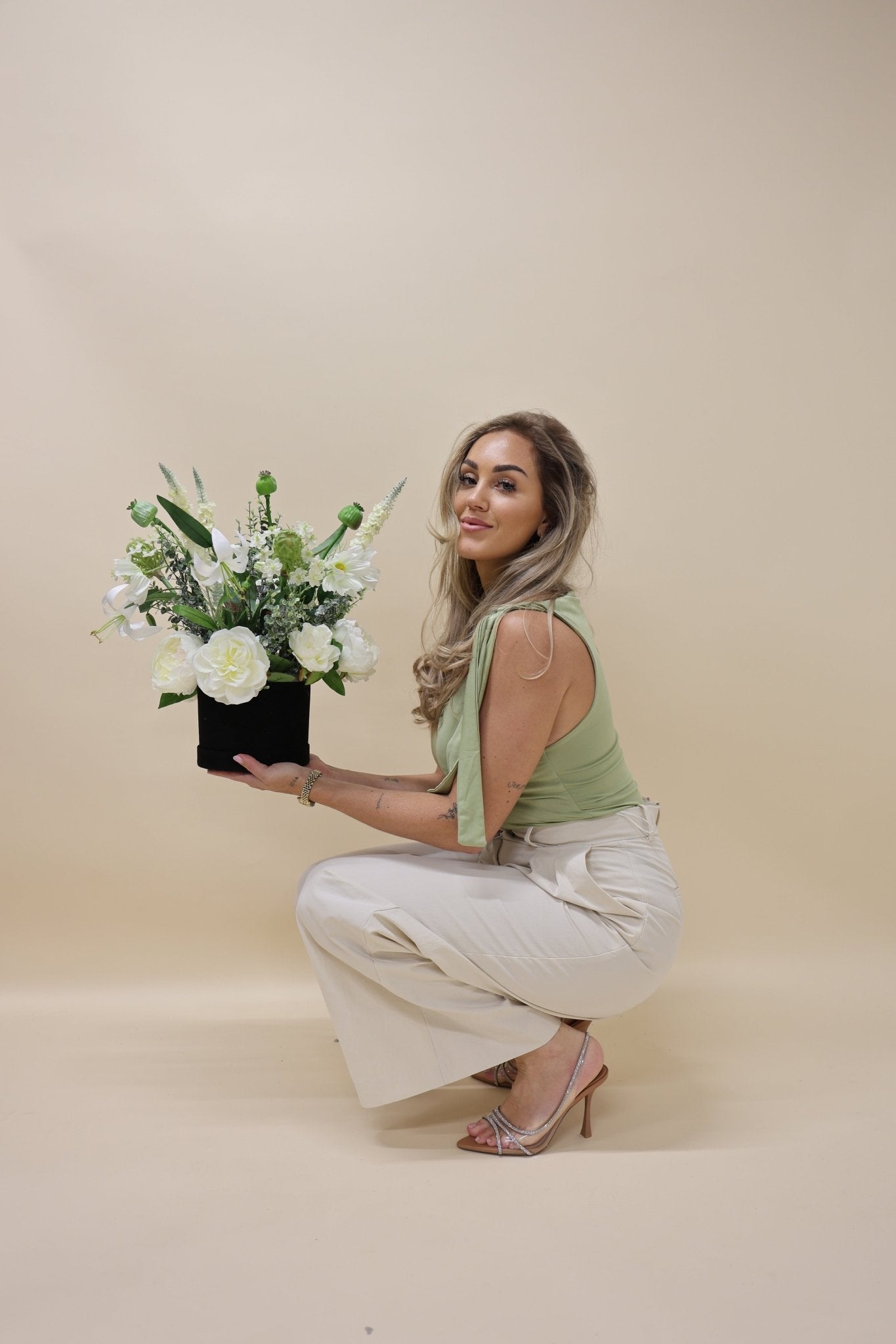 Flowerbox - Pure White - Klassiek - Luxe zijden bloemen boeket - Kunstbloemen van Sharon Flowers