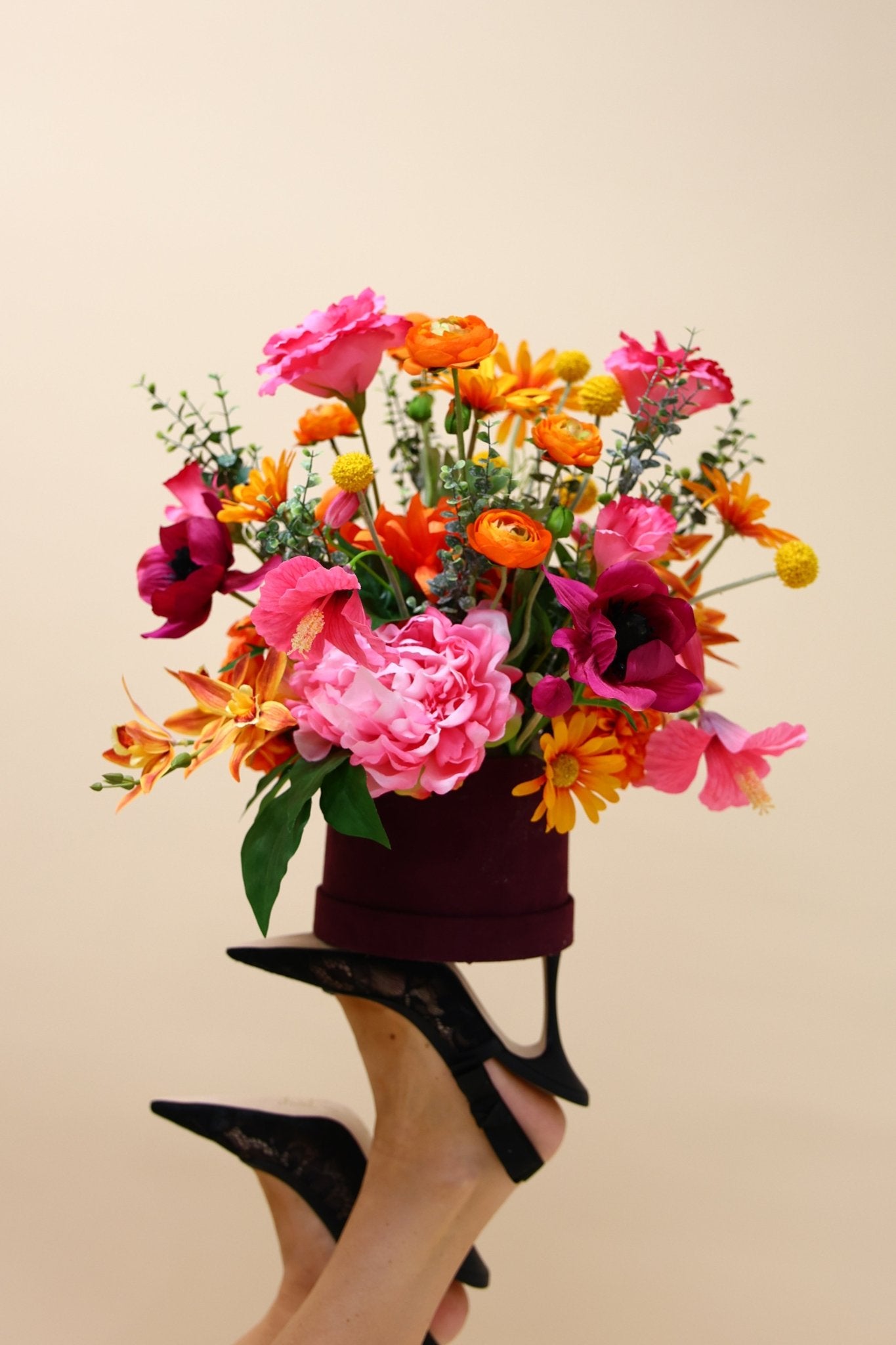 Flowerbox - Sunset Glow - Luxe zijden bloemen boeket - Kunstbloemen van Sharon Flowers
