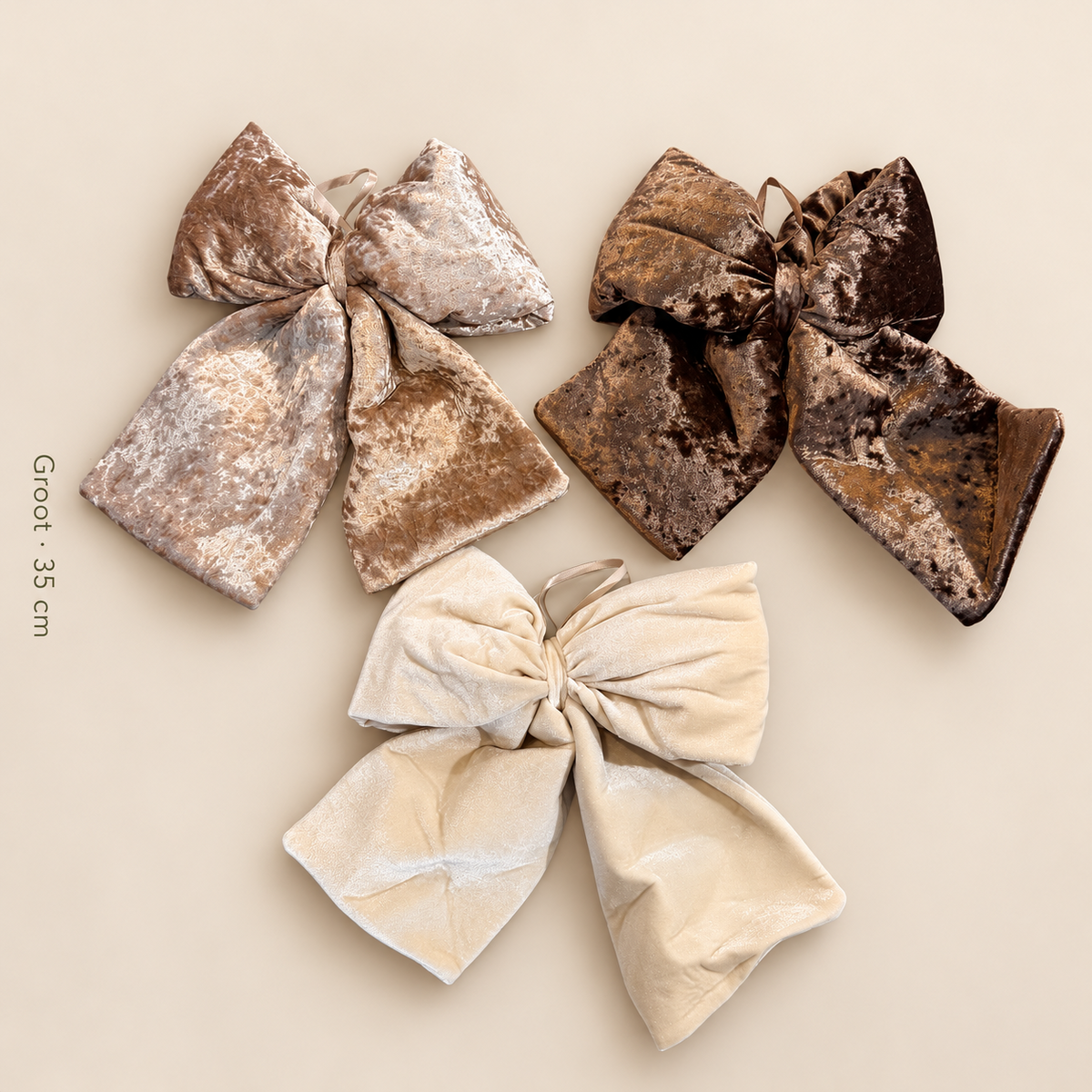 Loulou fluwelen kerststrik naturel groot 35 cm