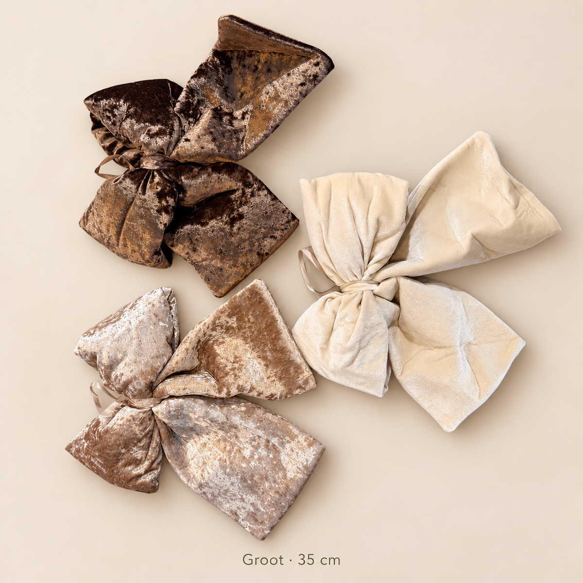 Loulou fluwelen kerststrik naturel groot 35 cm