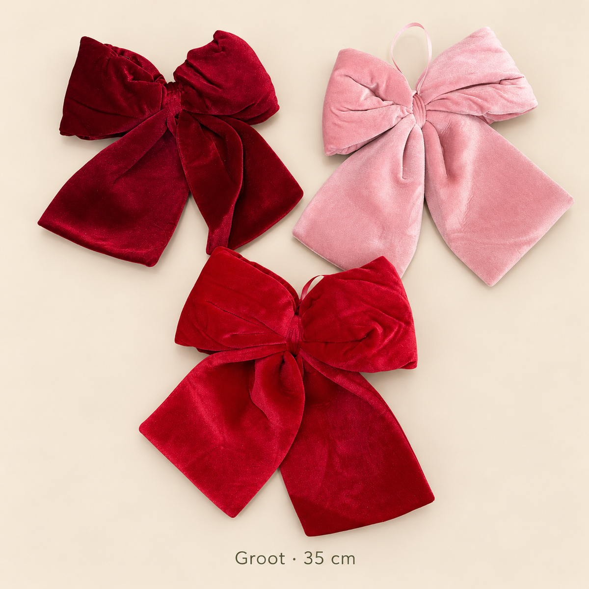 Loulou fluwelen kerststrik roze groot 35 cm