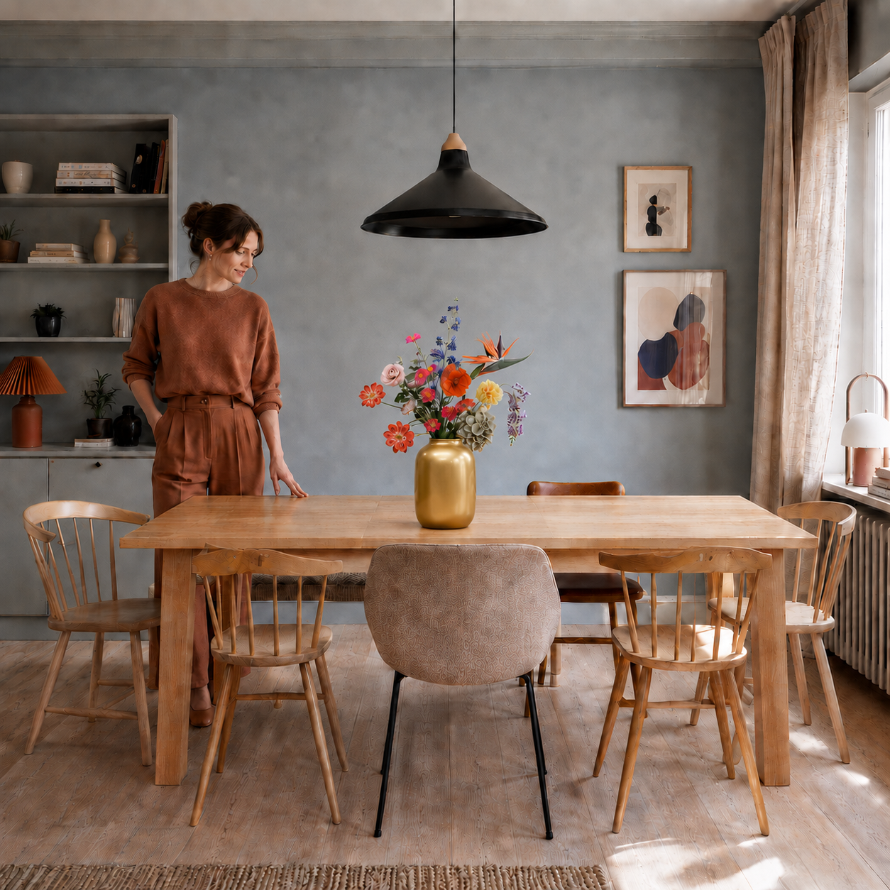 Zijden bloemen boeket Midnight van Sharon Flowers in een luxe hotel chique interieur