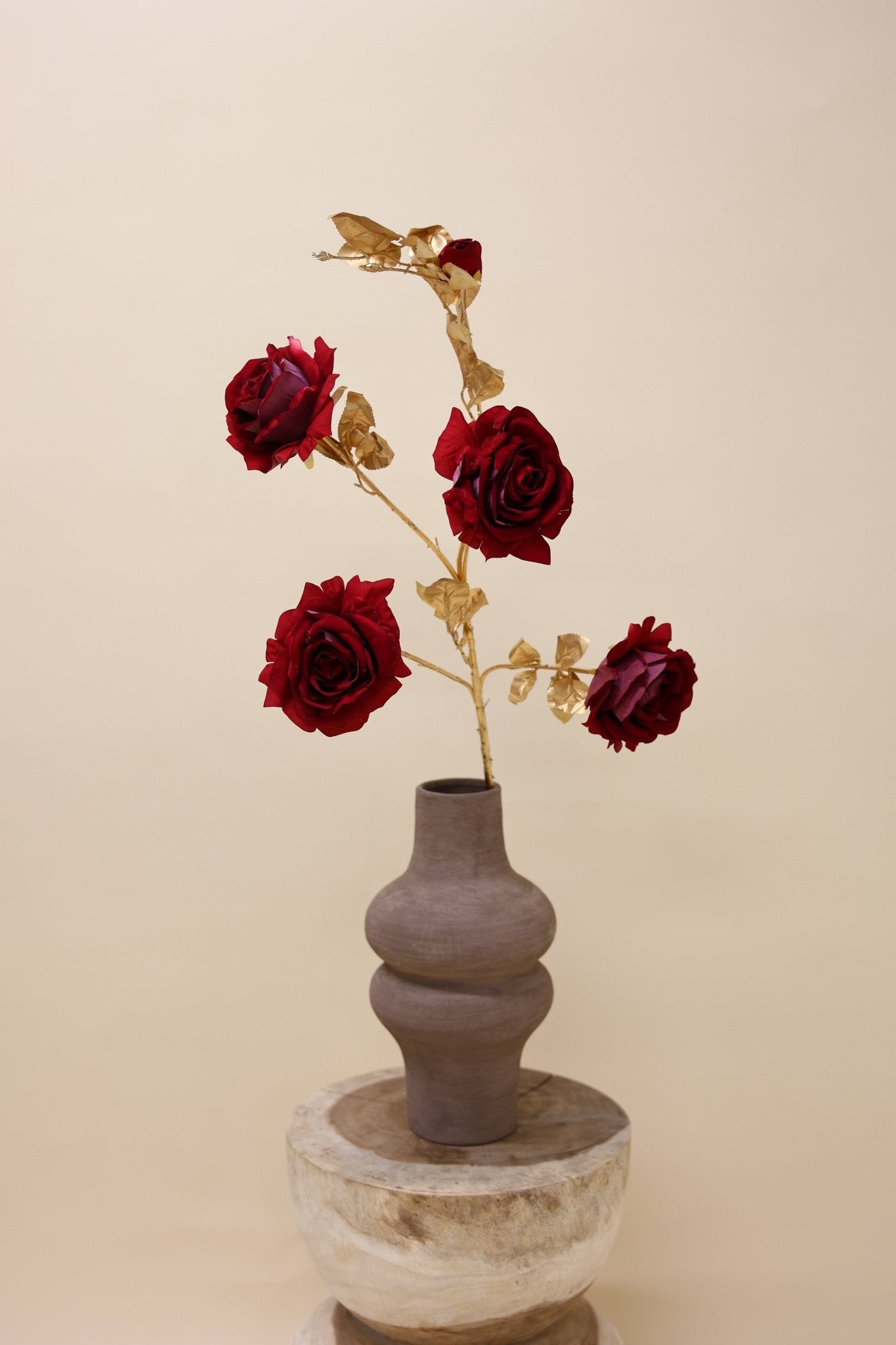 Roos Goldie 5x donkerrood 116 cm - Luxe zijden bloemen boeket - Kunstbloemen van Sharon Flowers