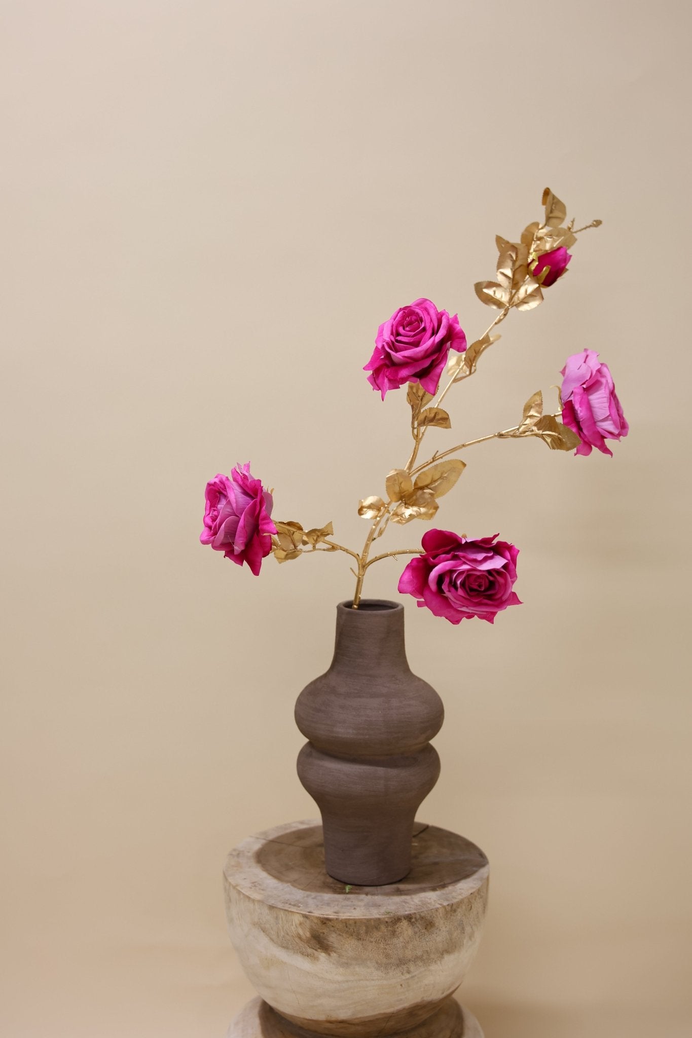 Roos Goldie 5x fuchsia 116 cm - Luxe zijden bloemen boeket - Kunstbloemen van Sharon Flowers