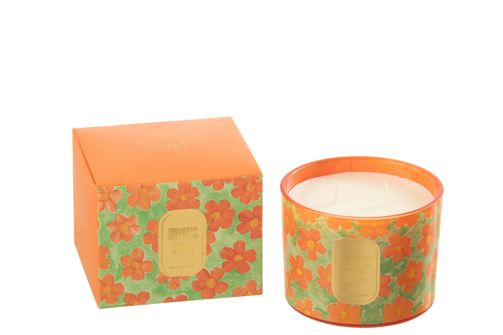 Scented Candle Flowers Orange/Green Small-30 Hours