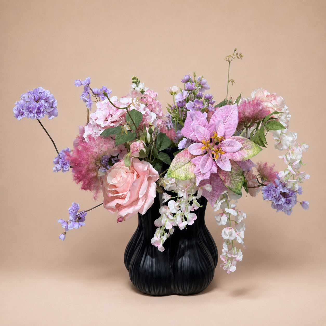 Zijden boeket Lilac Dream inclusief zwarte toetervaas