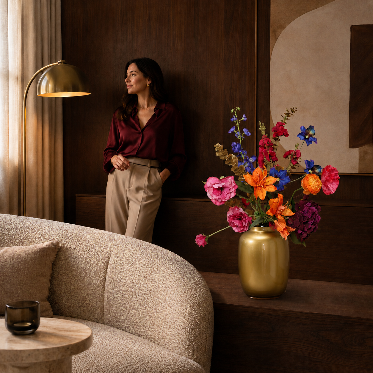 Stijlvol zijden boeket van Sharon Flowers voor moderne interieurstyling