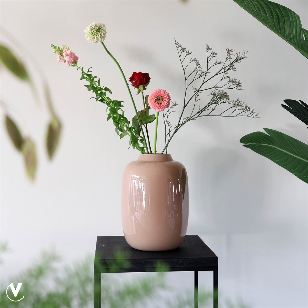 Vaas - Sand glanzend bruin - glas - Luxe zijden bloemen boeket - Kunstbloemen van Sharon Flowers