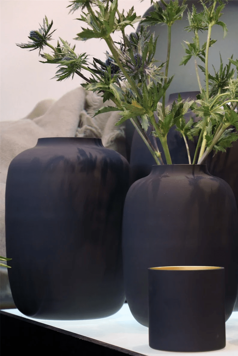 Vaas - zwart matt - glas - Luxe zijden bloemen boeket - Kunstbloemen van Sharon Flowers