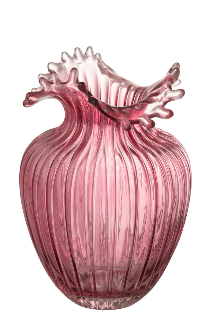 Vase Flower Lines Glass Dark Rose Large