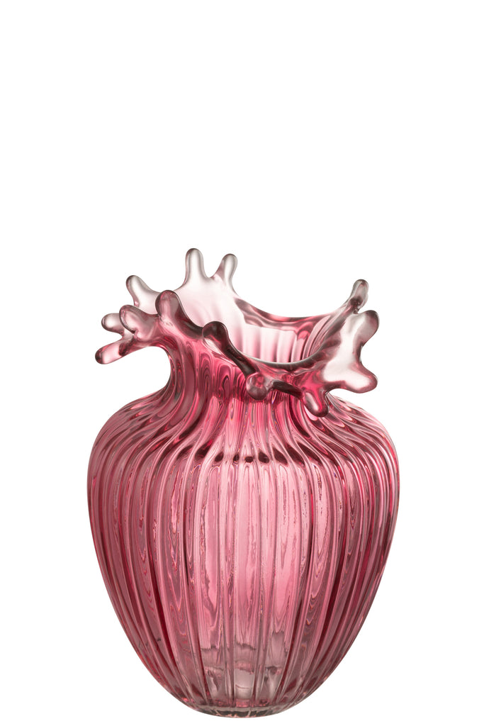 Vase Flower Lines Glass Dark Rose Small