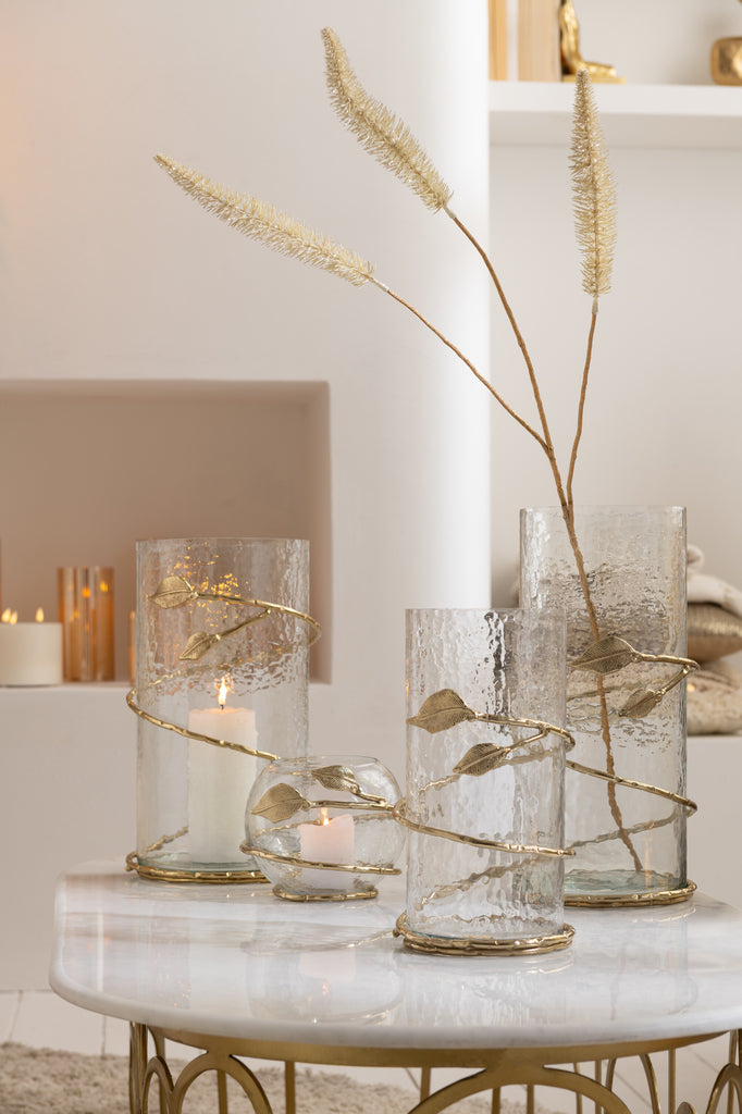 Vase Leaf Long Glass/Iron Transparent/Gold