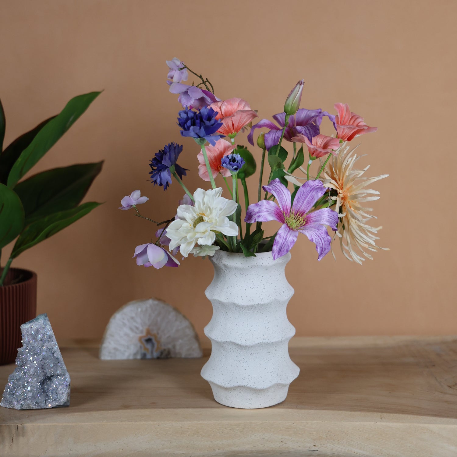 Zijden boeket - Mini Pastel inclusief vaas.