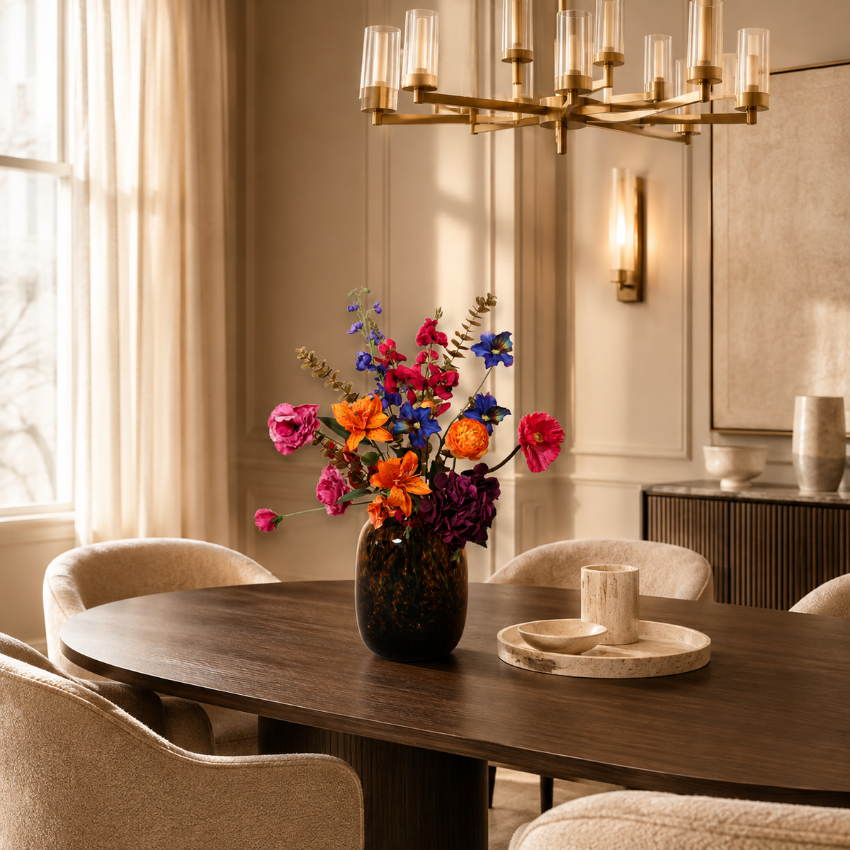 Zijden bloemen boeket van Sharon Flowers als luxe decoratie in huis