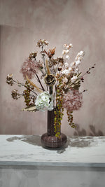 Originele productfoto van zijden boeket Champagne Cloud inclusief vaas
