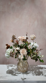 Originele productfoto van zijden boeket Ivory Bloom inclusief vaas