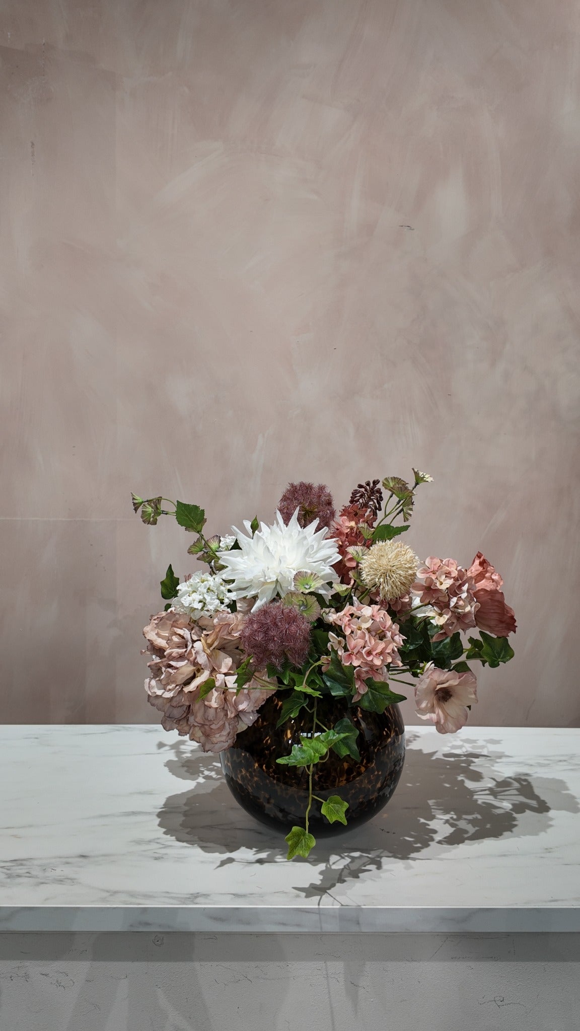 Originele productfoto van zijden boeket Peach Romance inclusief vaas