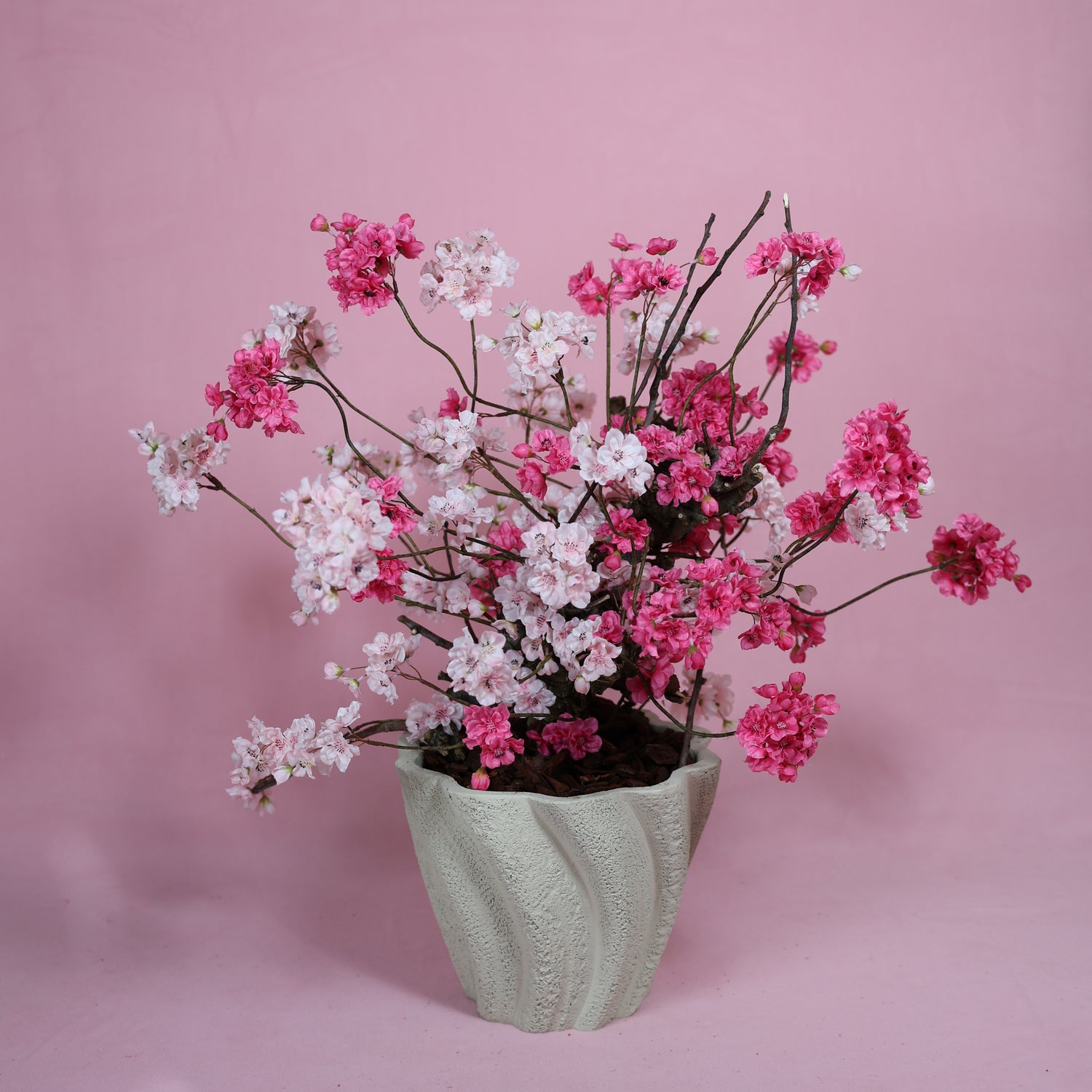 Zijden Roze Kleine Bloesem Boom Inclusief Pot