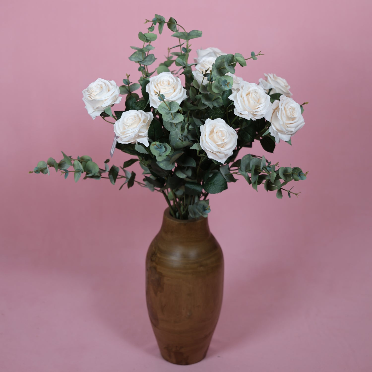 Valentijns Boeket Zijden Witte Rozen en Eucalyptus