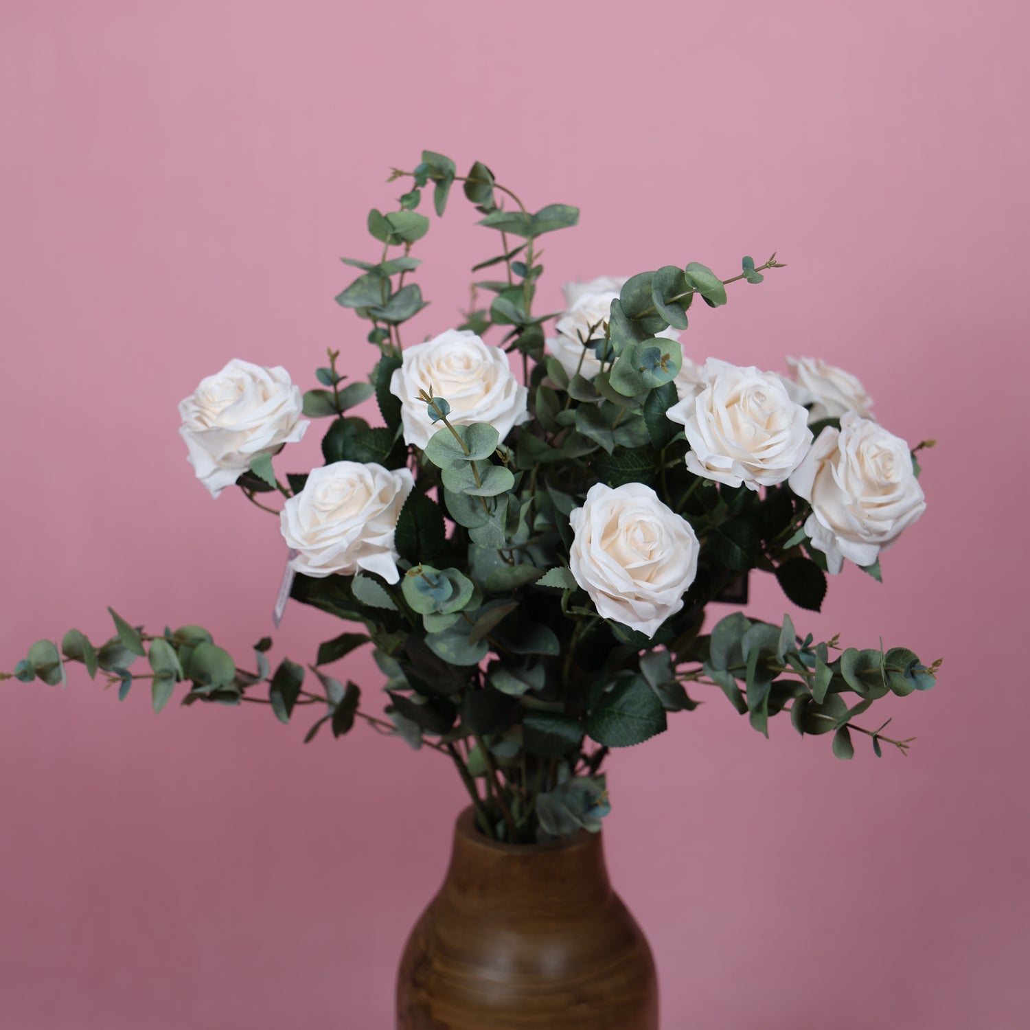 Valentijns Boeket Zijden Witte Rozen en Eucalyptus