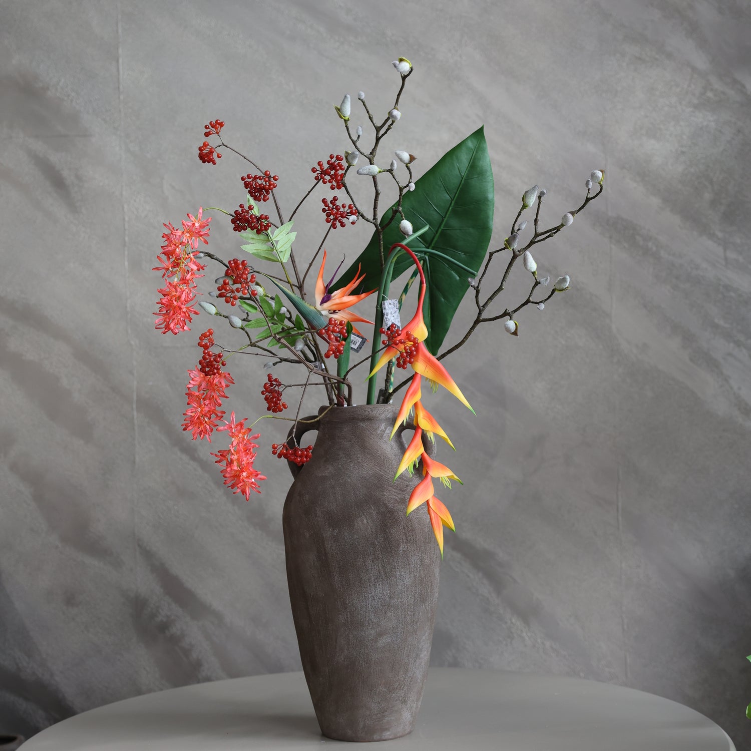Zijdenboeket Terra Tropical - incl vaas - 110x70