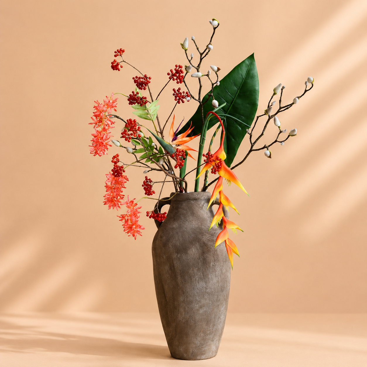 Zijdenboeket Terra Tropical - incl vaas - 110x70