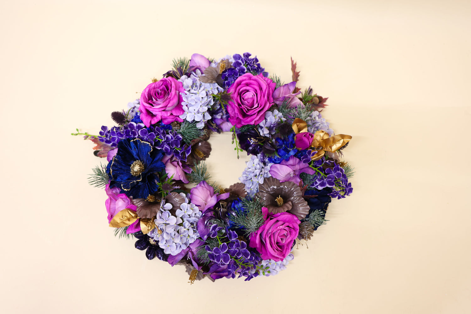 Midnight Bloom – Zijden Krans Blauw-Paars (Ø 50–55 cm)