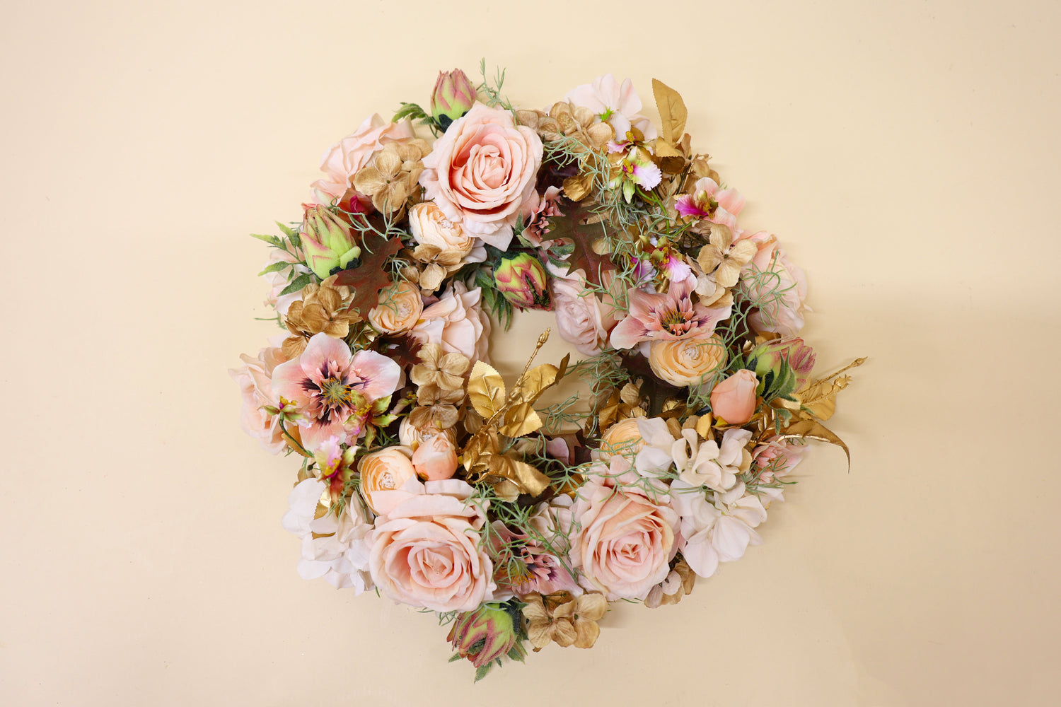 Golden Blush – Zijden Krans Goud-Roze (Ø 50–55 cm)