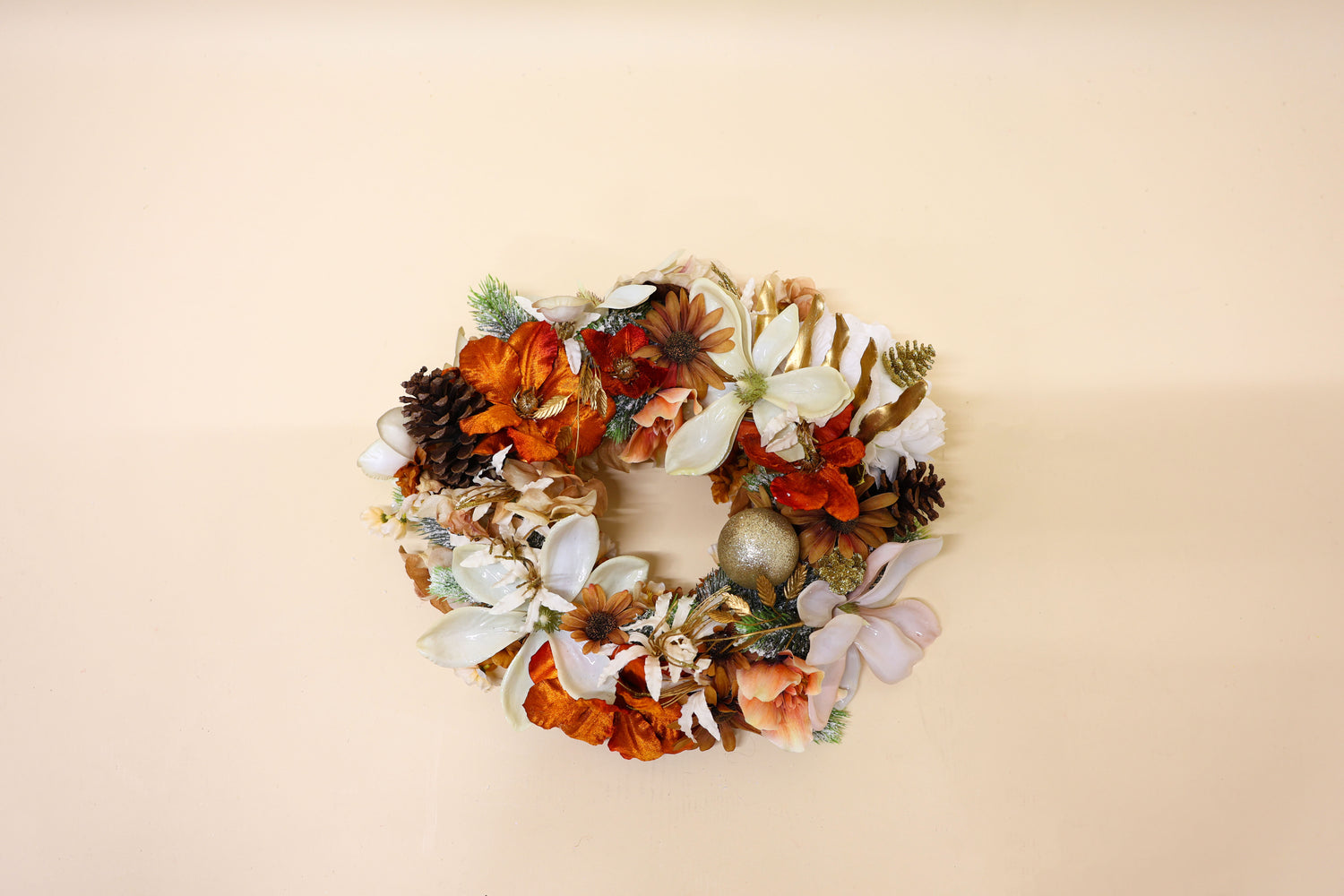 Autumn Glow – Zijden Krans Oranje-Beige (Ø 40 cm)