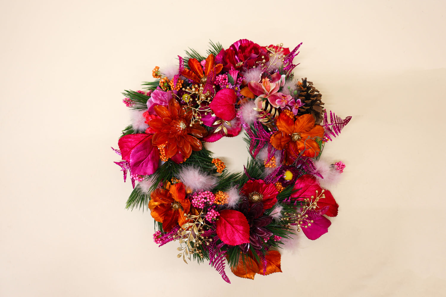 Berry Sunset – Zijden Krans Roze-Oranje (Ø 50–55 cm)