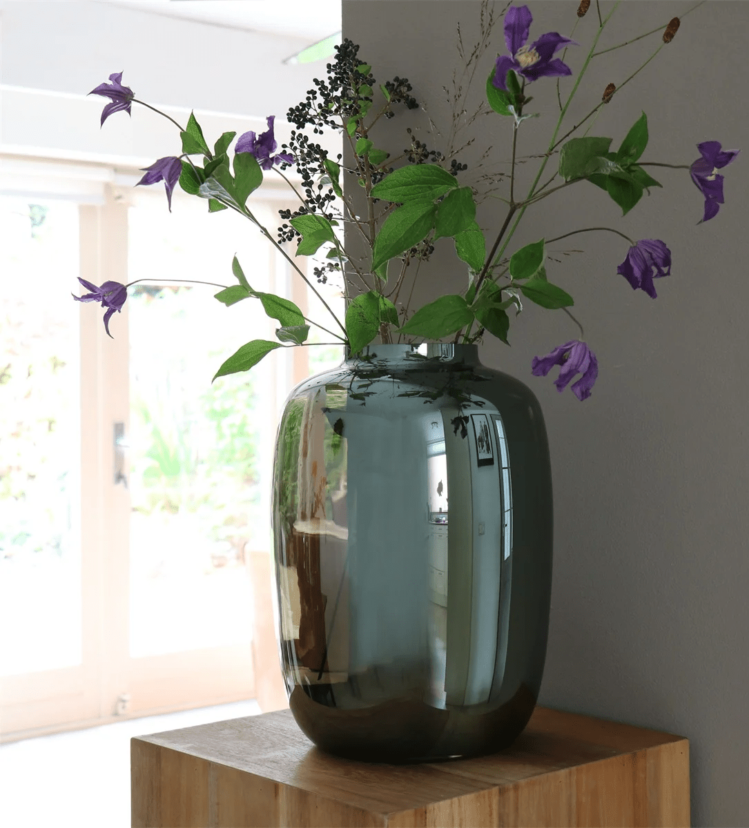 Vaas - Glossy Black - glas - Luxe zijden bloemen boeket - Kunstbloemen van Sharon Flowers