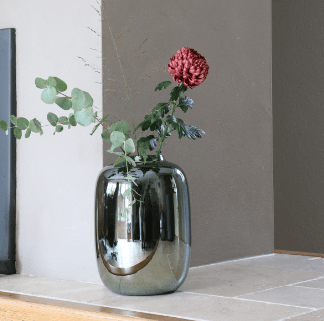 Vaas - Glossy Black - glas - Luxe zijden bloemen boeket - Kunstbloemen van Sharon Flowers